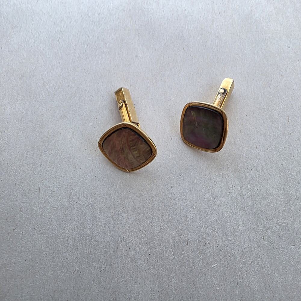 Vintage SWANK Mother of Pearl Abalone 1/40 10K Rolled Plated Cuff Links Gray - Picture 3 of 8